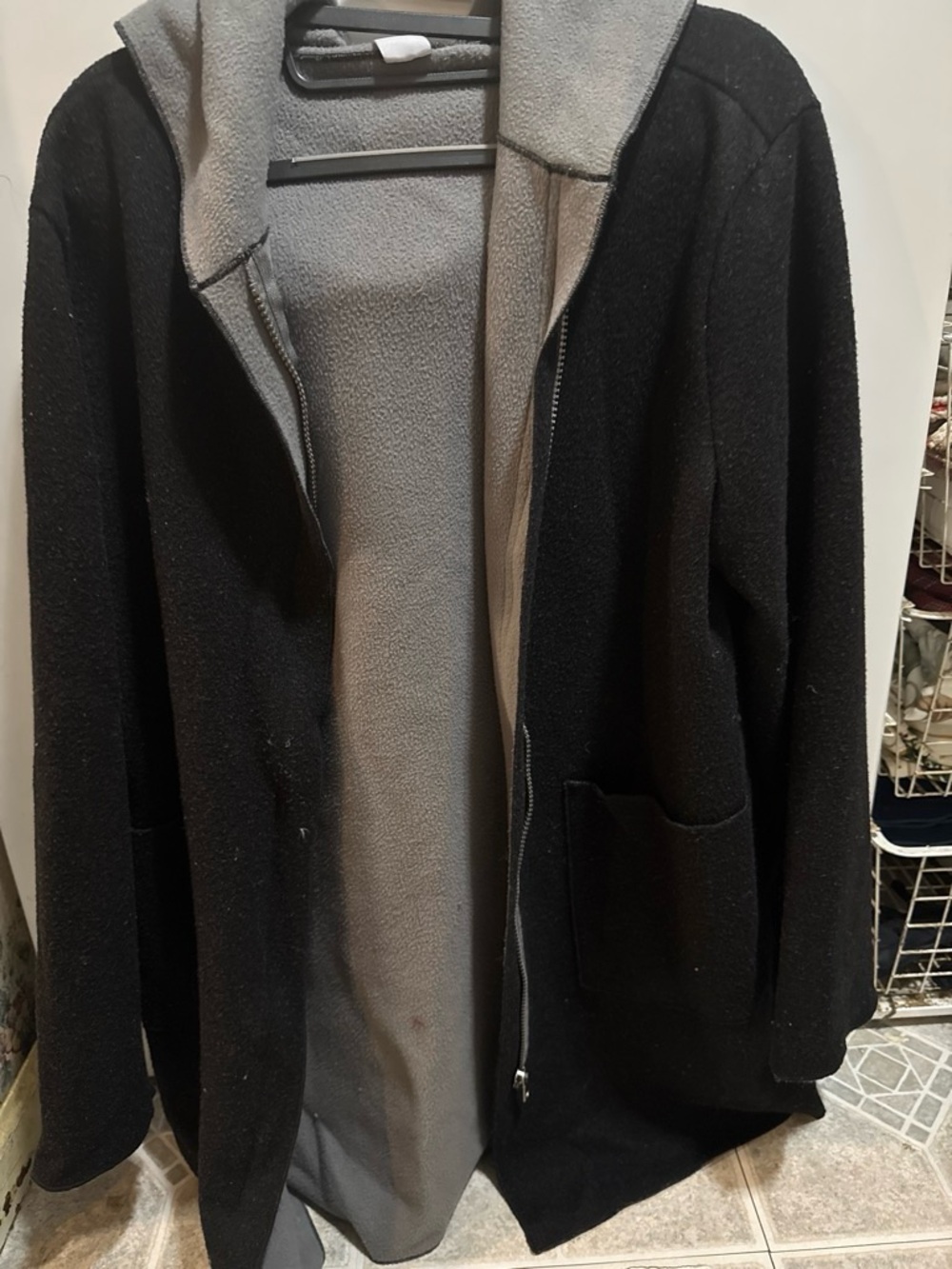 Te Verde Black Hooded Coat with Gray Lining